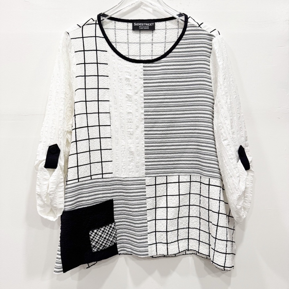 Sidestreet Boutique Printed Loose Fit Lagenlook Textured Top One Size